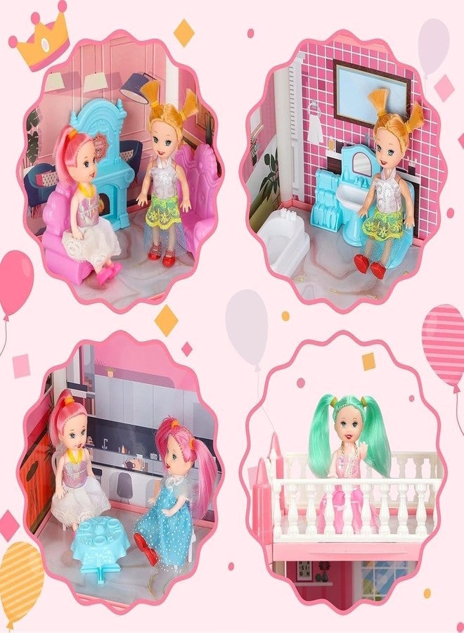 EXOMOON Doll House for Girls Toddlers 2 Story, 4 Rooms Playhouse with 2 Dolls Toy Figures, Furnitures, Accessories, Princess Doll House Christmas Toys Gift for Kids 3 4 5 6 7 8 Year Old - Image 4
